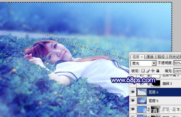 Photoshop打造梦幻甜美的青蓝色春季美女图片教程39