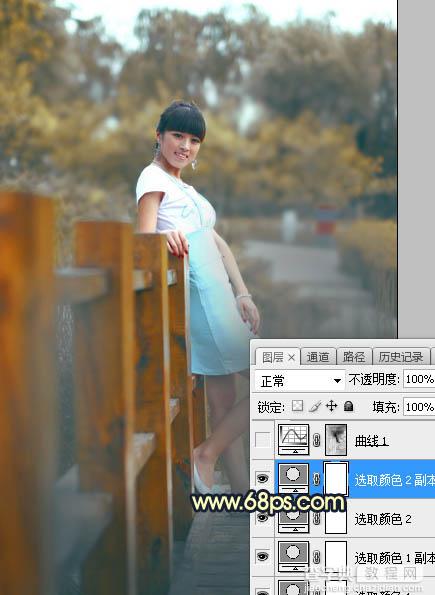 Photoshop调制出秋季晨曦木桥上的人物图片15