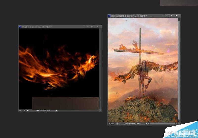 Photoshop给十字架上天使照片添加火焰燃烧的特效21