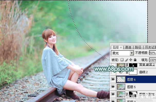 Photoshop将铁轨美女打造甜美的春季淡绿色特效30