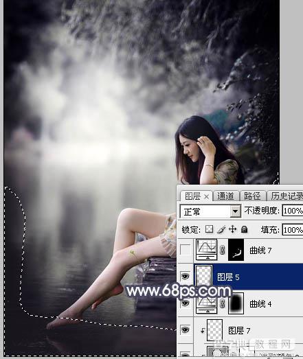 Photoshop为湖边人物图片加上唯美的中性暗蓝色效果教程44