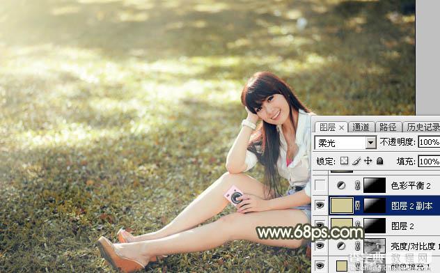 Photoshop将草地美女图片打造出唯美的阳光褐色29