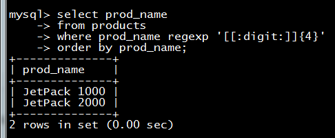 MYSQL使用正则表达式过滤数据10