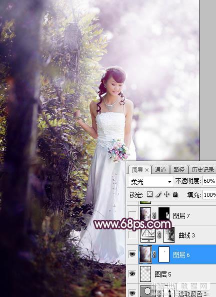 Photoshop将树林婚片打造唯美的淡紫色特效35