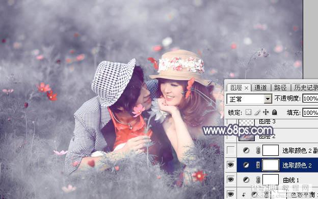 Photoshop将野花中的情侣增加梦幻的中性蓝灰色24