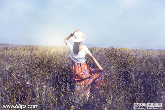 Photoshop为荒草中的美女加上漂亮的韩系蓝褐色2