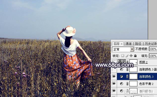 Photoshop为荒草中的美女加上漂亮的韩系蓝褐色34