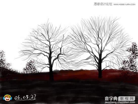photoshop鼠绘出晨曦中的树林插画6