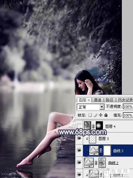 Photoshop为湖边人物图片加上唯美的中性暗蓝色效果教程15