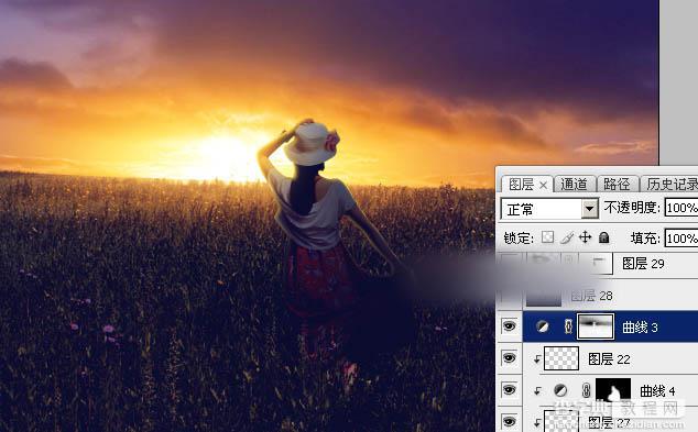 Photoshop为草原上的人物加上昏暗的暖色逆光效果教程44