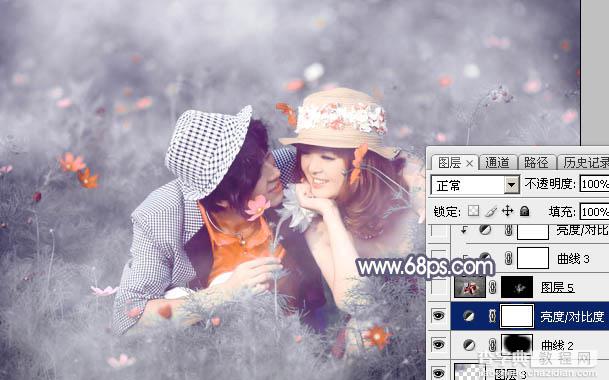 Photoshop将野花中的情侣增加梦幻的中性蓝灰色31
