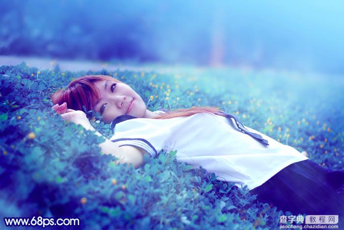 Photoshop打造梦幻甜美的青蓝色春季美女图片教程46
