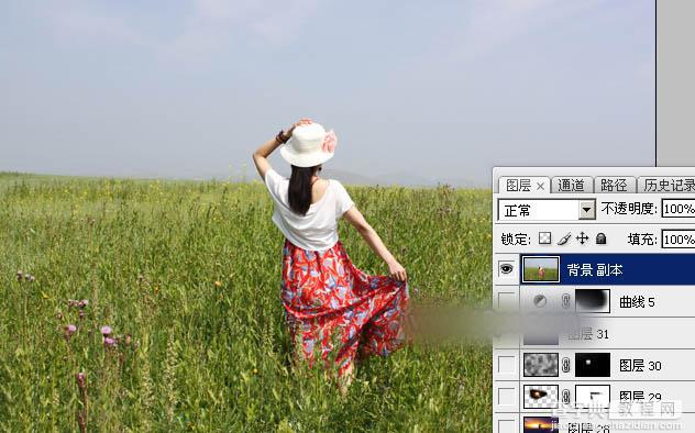 Photoshop为草原上的人物加上昏暗的暖色逆光效果教程15