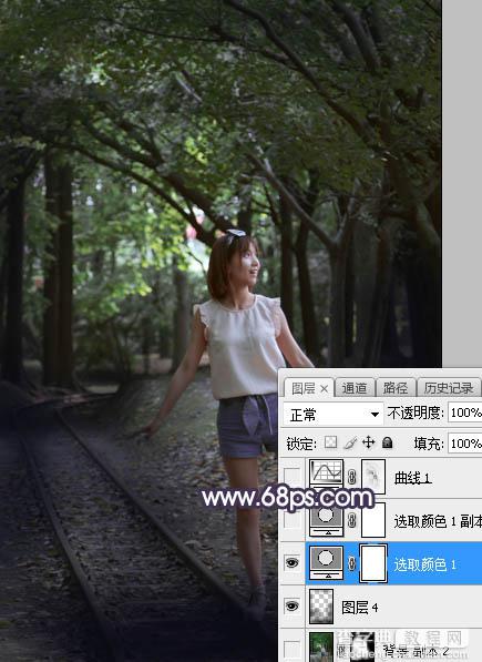 Photoshop将树林人物图片打造梦幻的暗紫色8