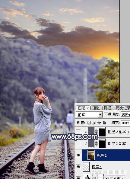 Photoshop调出唯美的暗调霞光色的外景泛白图片22