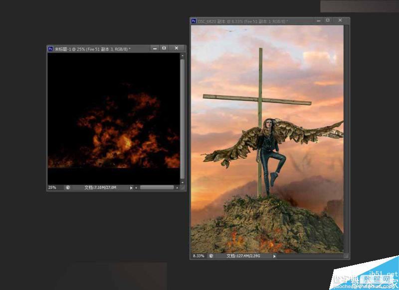 Photoshop给十字架上天使照片添加火焰燃烧的特效14