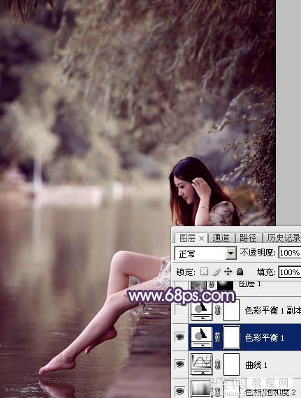 Photoshop打造柔美的中性冷色湖景美女图片教程18
