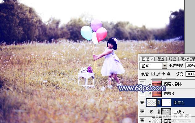 Photoshop调出梦幻的蓝红色霞光草地上的女孩图片34