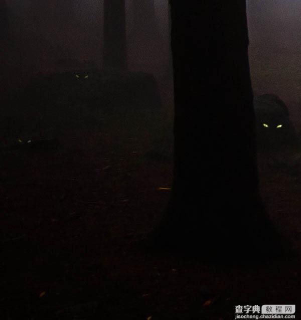 PS合成制作幽暗森林中发光的鬼屋43