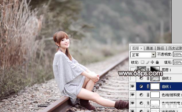 用Photoshop制作淡美的蓝褐色外景人物图片18