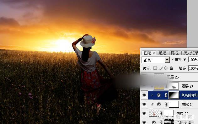 Photoshop为草原上的人物加上昏暗的暖色逆光效果教程31