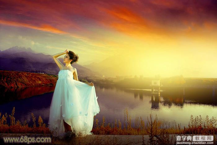 Photoshop为水塘边的美女调制出梦幻唯美的晨曦阳光色2