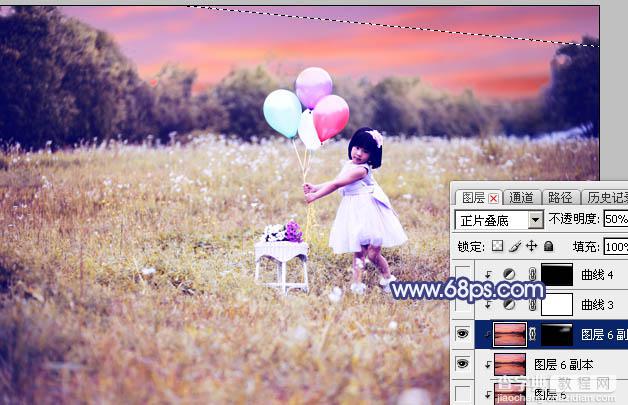 Photoshop调出梦幻的蓝红色霞光草地上的女孩图片38
