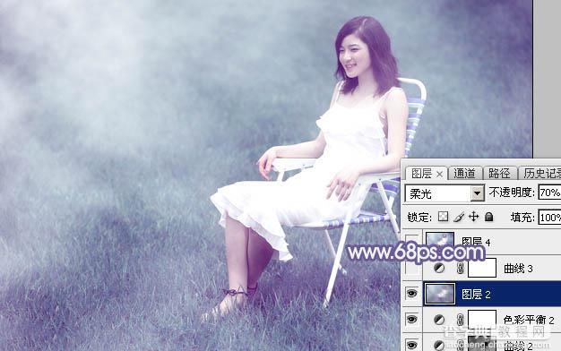Photoshop调出唯美的淡蓝色草地美女图片22