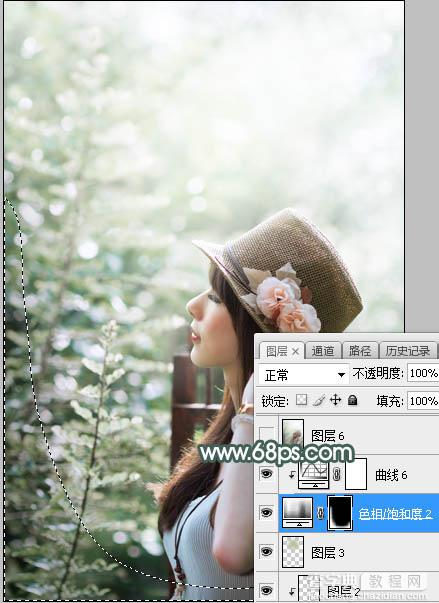Photoshop将夏季美女图片打造除梦幻的古典中性绿色31