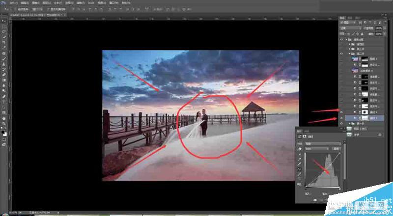 Photoshop给外景婚片添加唯美的夕阳云彩效果11