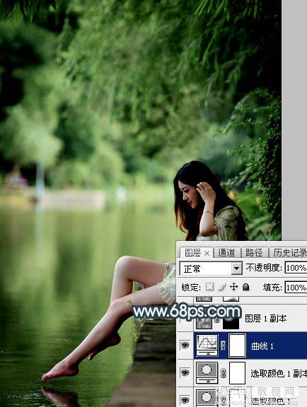 Photoshop将夏季美女图片打造唯美的古典青绿色10