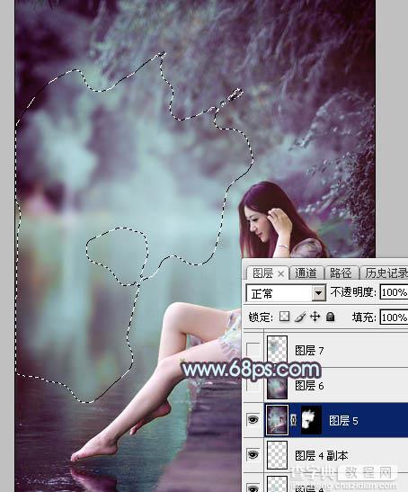 Photoshop为湖景美女图片调制出唯美的青紫色36