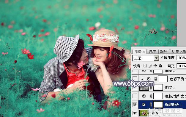 Photoshop将野花中的情侣增加梦幻的中性蓝灰色9