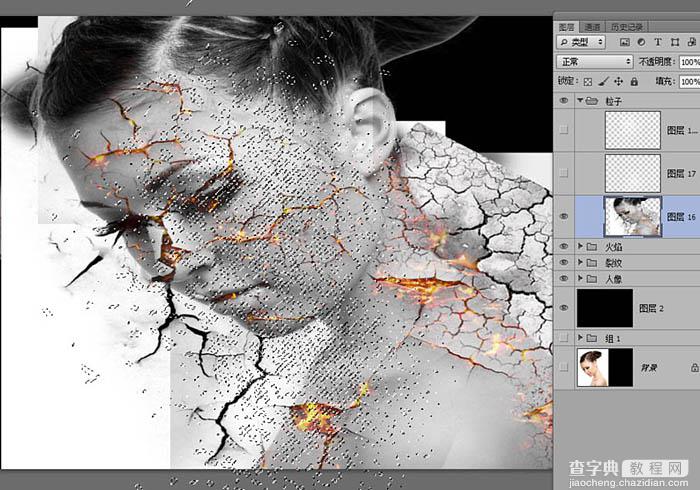 Photoshop为美女加上超酷的火焰碎片效果37