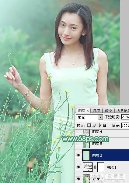 Photoshop调出甜美的清爽淡绿色外景美女25