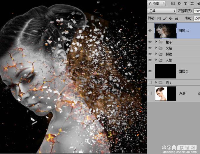Photoshop为美女加上超酷的火焰碎片效果43