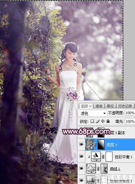 Photoshop将树林婚片打造唯美的淡紫色特效19