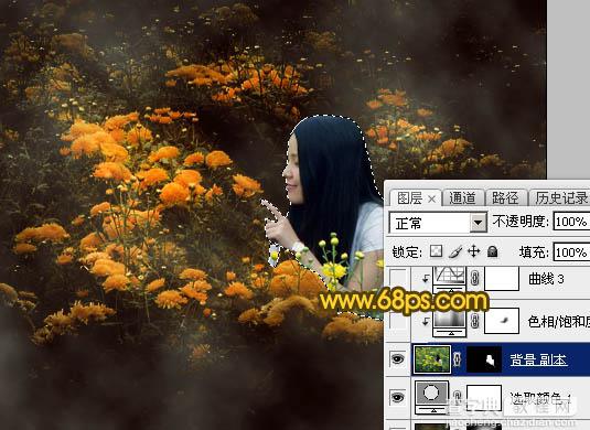 Photoshop为野花中的美女调制出高对比的晨曦暖色调31