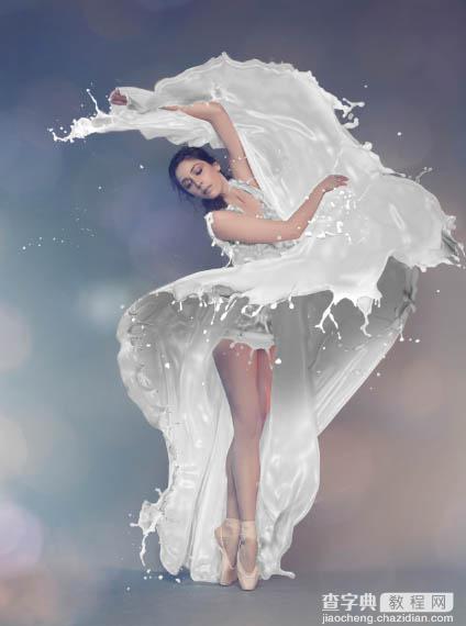 Photoshop将美女白裙制作成动感牛奶喷溅效果裙子14