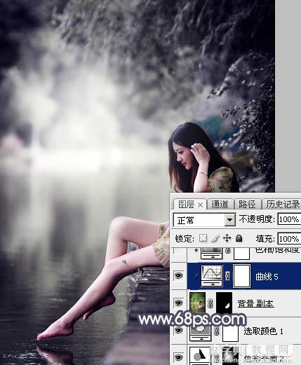 Photoshop为湖边人物图片加上唯美的中性暗蓝色效果教程28