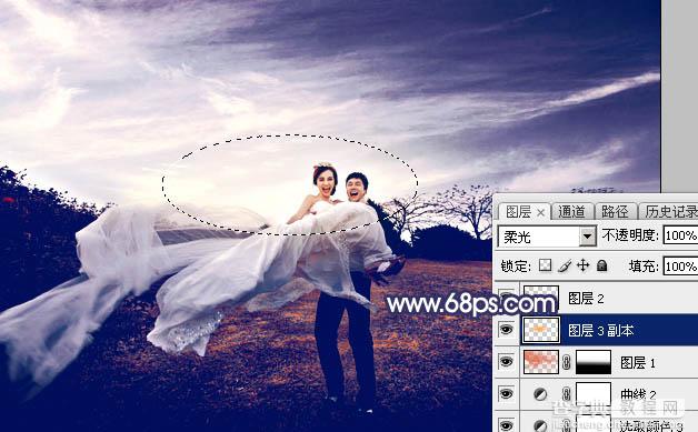 Photoshop将外景婚片打造梦幻大气的秋季暗蓝色29