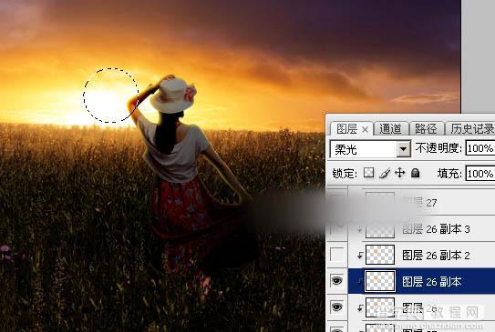 Photoshop为草原上的人物加上昏暗的暖色逆光效果教程35
