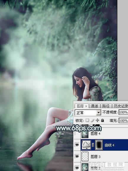 Photoshop将夏季美女图片打造唯美的古典青绿色35