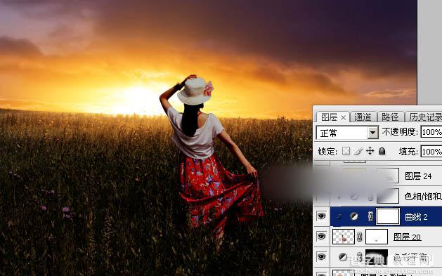 Photoshop为草原上的人物加上昏暗的暖色逆光效果教程29