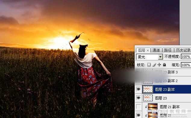 Photoshop为草原上的人物加上昏暗的暖色逆光效果教程21