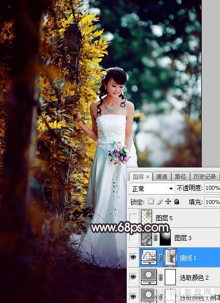 Photoshop将树林婚片打造甜美的逆光青红色14