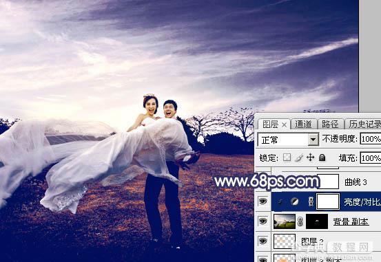 Photoshop将外景婚片打造梦幻大气的秋季暗蓝色32