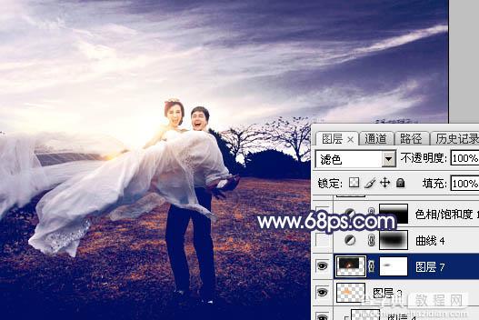 Photoshop将外景婚片打造梦幻大气的秋季暗蓝色42