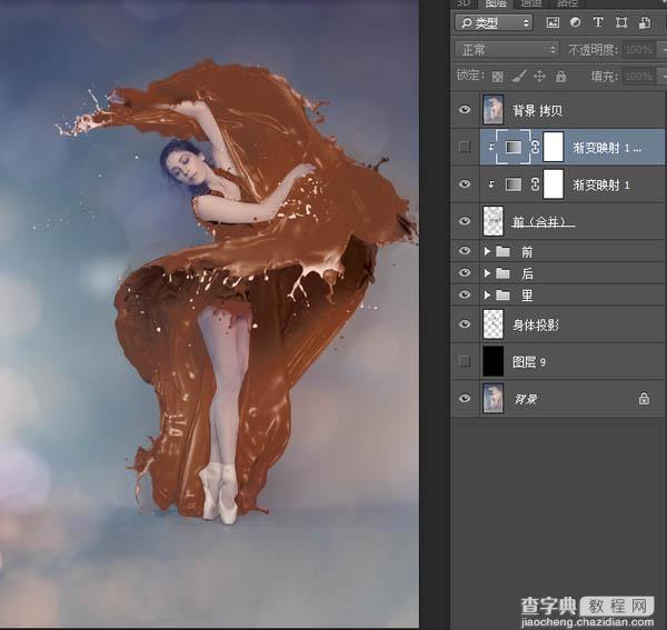 Photoshop将美女白裙制作成动感牛奶喷溅效果裙子17