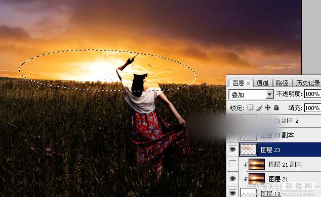 Photoshop为草原上的人物加上昏暗的暖色逆光效果教程20